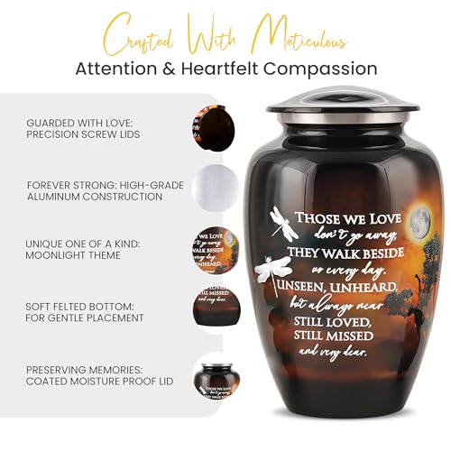 Image of Handcrafted Large Urn for Ashes Adult Male & Female - Funeral Cremation Urns for Human Ashes Adult Man with Sentimental Quote, Cross Necklace & Velvet Bag - Elegant Memorial Burial Urns - 220lbs
