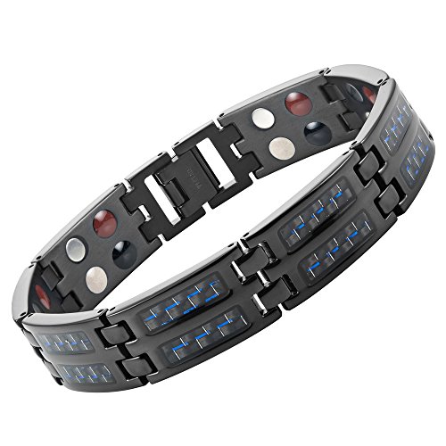 Willis Judd Mens Blue Carbon Fiber Black Titanium Magnetic Bracelet, Size Adjusting