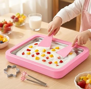 Rolled Ice Cream Maker with Tray, 2 Scrapers, 2 Molds & Clip, Instant Ice Cream Maker for Family GatheringsPink