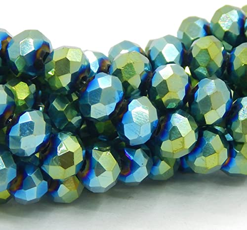 Czech Bohemian Crystal Pearls 4 mm Czech Pearls CZ Glass Cut Beads Faceted Rondelle Beads Glass Beads 1 String (Green Blue Metallic) Pack of 120 - Image 2