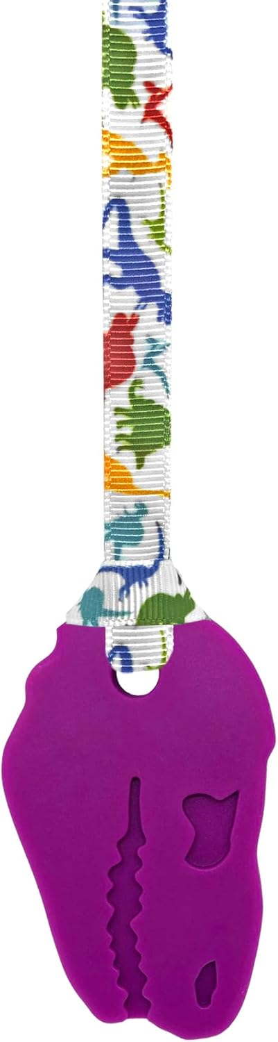 Oojamabobs Dinosaur Sensory Chew Necklace – Purple – For Kids With Autism, Anxiety & ADHD – 100% Food Grade Silicone – Sensory