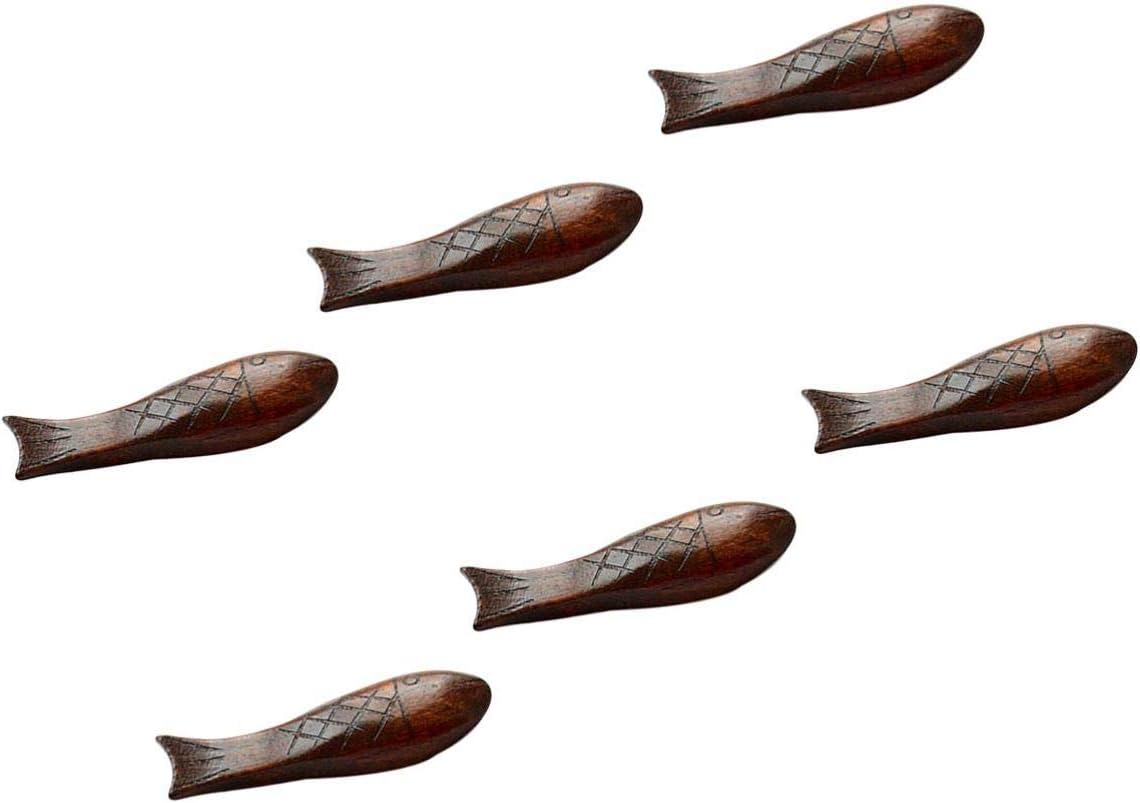 SHERCHPRY Japanese Style Handmade Small Fish Chopsticks Holder 6 Pack Wooden Round Drum Design Fork Spoon Rest Compact 3.34X0.98X0.39In for Dining Table