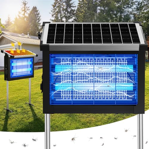 Solar Bug Zapper Outdoor, 4500V Solar Mosquito Zapper for Outdoor & Indoor, 1/2 Acre Coverage Cordless Rechargeable Electric Fly Zapper, IPX5 Waterproof Mosquito Traps for Backyard, Patio, Camping