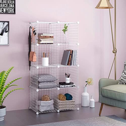 C&Ahome Wire Cube Storage, 8-Cube Organizer Metal C Grids Storage, Storage Bins Shelving, Modular Shelves, Diy Closet Cabinet Ideal For Living Room, Home, Office 24.8" L X 12.4" W X 48.4" H White #TOP1