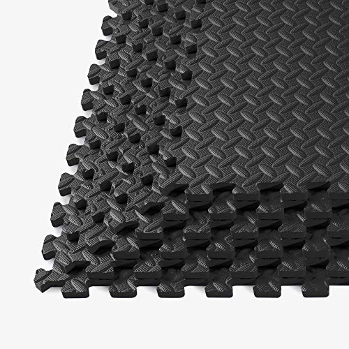 Velotas 1/2 Inch Interlocking Eva Foam Personal Fitness Mat, Diamond Plate Exercise Mats For Indoor Workout, 24 In X 24 In, Black, 48 Sq Ft (12 Tiles) #TOP5