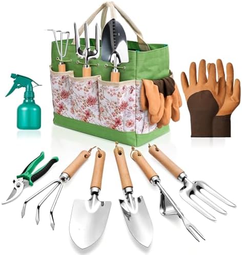 9-Piece Gardening Tools Set - Complete Gardening Kit with Heavy-D...