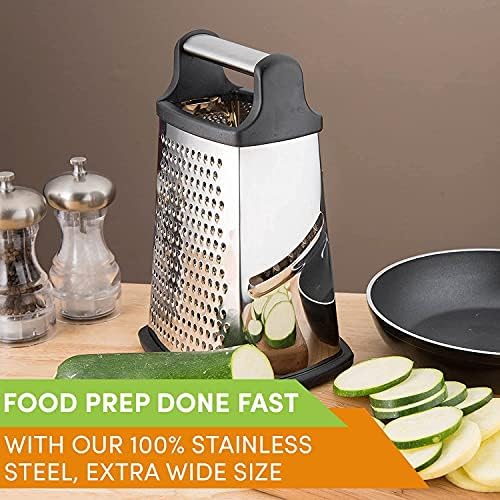 VBOK IGFE 4-Sided Grater Stainless Steel,Hand held Grater/Slicer/Zester, for Fruit, Vegetables, Carrots, Cheese, Dishwasher Safe