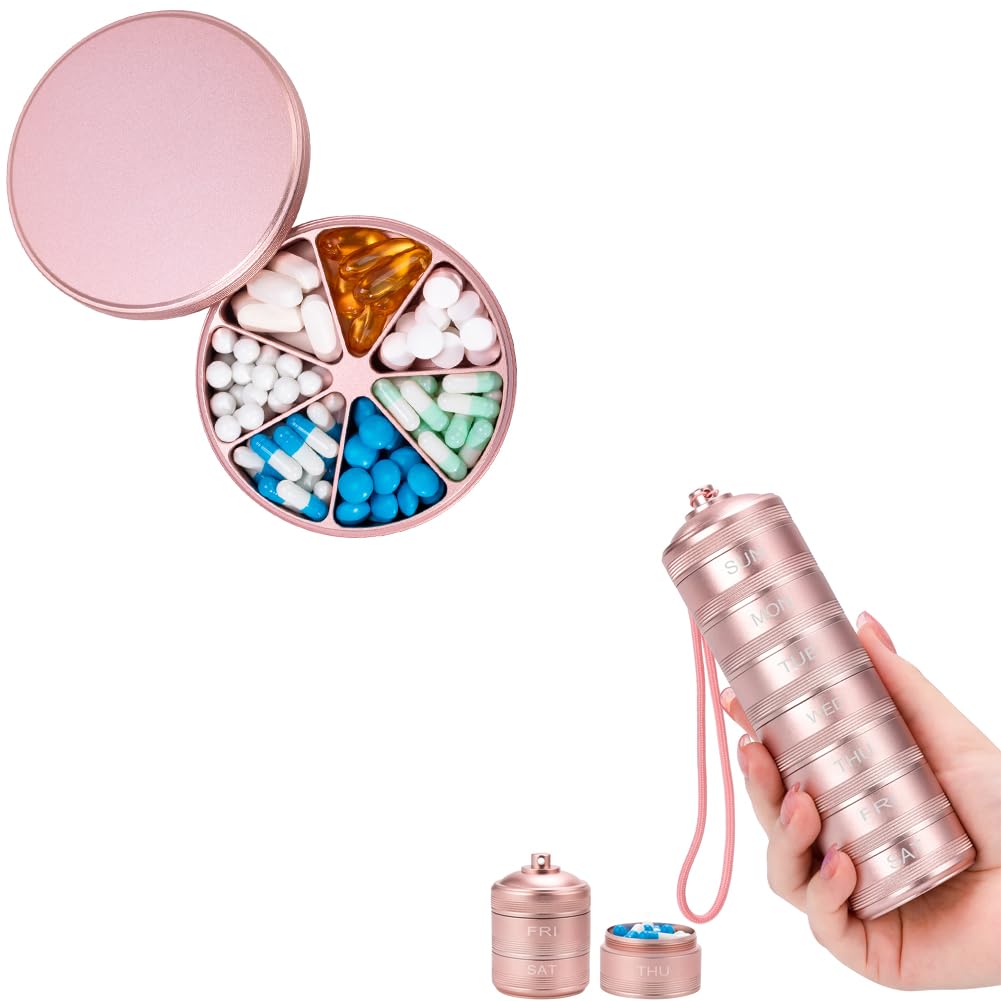 7 Compartment Pill Organizer 7 Day Pill Organizer - Waterproof Metal Pill Organizer Aluminium Alloy Round Daily Medicine