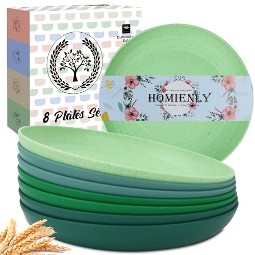 Image of Homienly Dessert & Salad Set - Unbreakable Wheat Straw Plates, 8-10 inch, Reusable (Green Series)