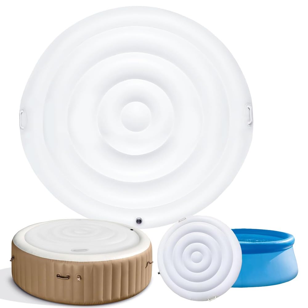 Cubierta Inflable para Bañera de Hidromasaje, 160cm Tapa Aislada para SPA, Redonda Exterior Tapa de SPA, Cubierta de Hidromasaje con Dos Asas, para La Mayoría Bañeras (Round Blanco)
