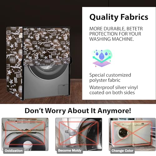 Image of Waterproof & Dustproof Top Front Load Washing Machine Cover for 6 kg 6.5 kg 7kg & 7.5 kg Compatible for IFB LG Samsung Whirlpool Bosch Haier (SIGNATURE COFFEE)