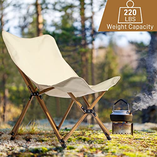 Folding Beach Chair, Outdoor Camping Chair, Portable Stool For Fishing Picnic Bbq, Ultra Light Aluminum Frame With Wood Grain Accent (Khaki) #TOP6