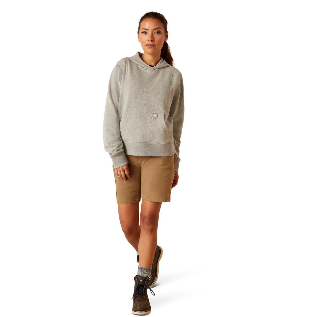 ARIAT Women's Rebar Lightweight Cropped Hoodie, Heather Grey, X-Small