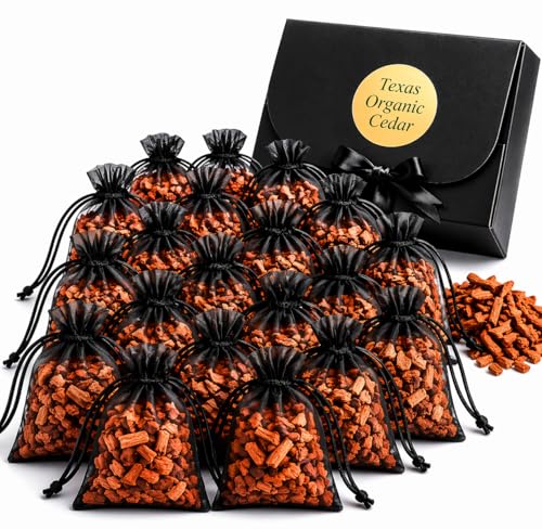 Texas Organic Cedar Cedar Sachets (24 Pack) 100% Eastern Red Cedar Bags for Clothes Storage Closets & Drawers Natural Alternative to Traditional Mothballs Premium Cedar Sachets Made in Texas