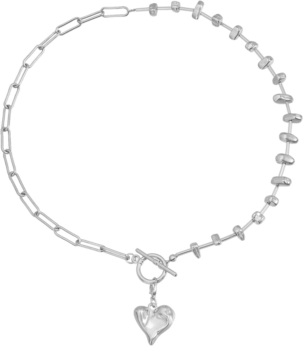 Plated Gold Silver Heart Pendant Choker Necklaces for Women,Stackable Irregular Bead Paperclip OT Clasp Necklace Trendy Party Jewelry Accessories Gift - Image 8