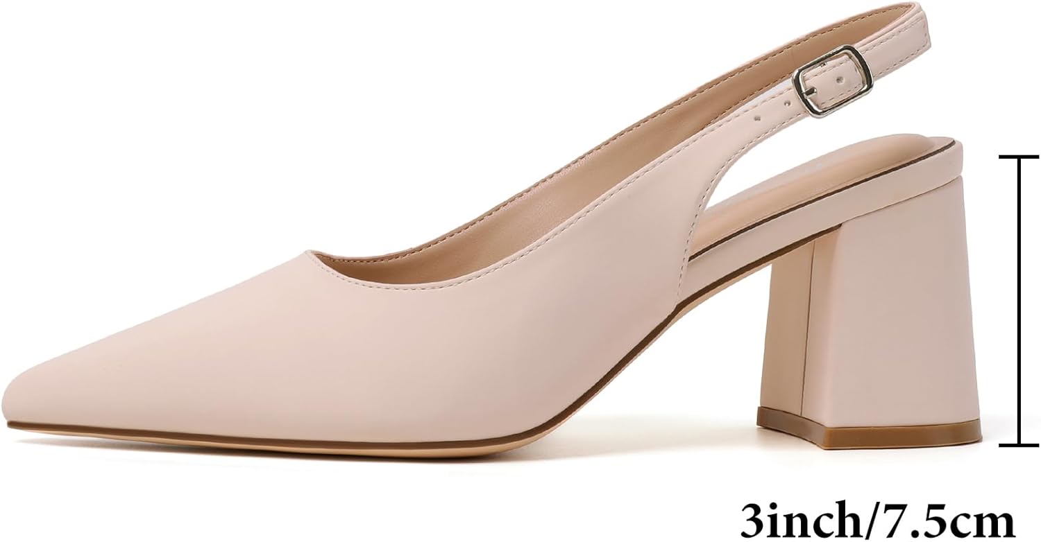 Mostrin Block Slingback Heels for Women Pointed Closed Toe Chunky Heels Office Work Shoes Women's Pumps for Business Casual - Image 5