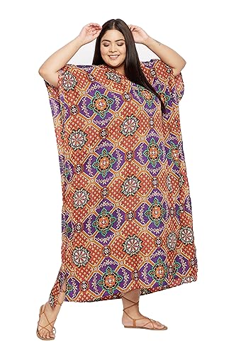 Image of Gypsie Blu Women Plus Size Kaftan Dress Beach Cover Up Maxi Dresses for Women, V-Neck Kimono Sleeve 1X-3X