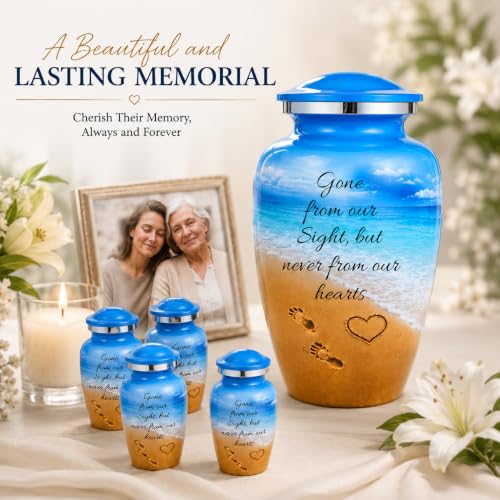 Image of Set of 6 Blue Ocean Metal Cremation Urns for Women & Men Upto 220 lbs