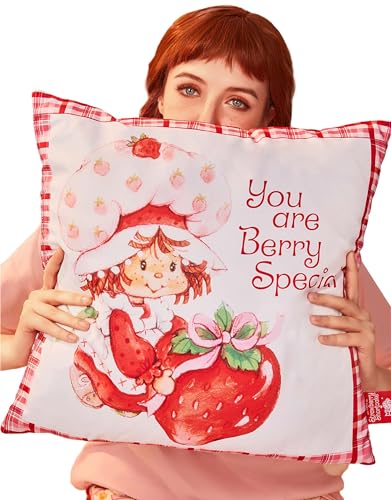 Image of Strawberry Shortcake Throw Pillow Covers Cute Print Cozy Halloween Accessories, Pink