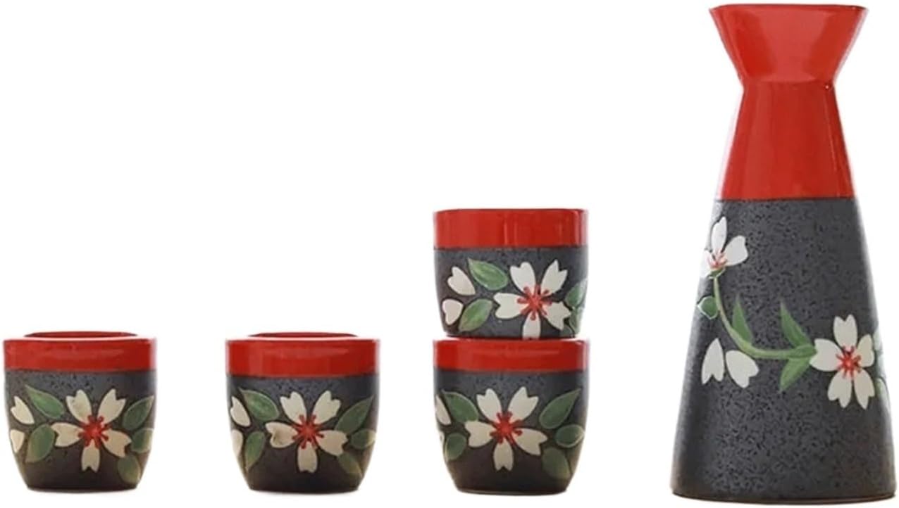 Japanese Wine Set Domestic Ceramic Baijiu Small Pot Sake Yellow Rice Wine Small Cup Wine Dispenser Gift(D)