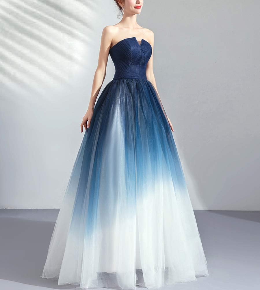 Kivary Women's Gradient Tulle Long Ombre Prom Dress Pleats Formal Evening Gowns