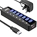 Price comparison product image atolla Powered USB 3.0 Hub 20W, 7 Multi USB Data Ports Hub splitter with Individual On/Off Switches+1 USB Smart Charging port with 5V/4A Power Adapter USB Extension for MacBook, Mac Pro and More.
