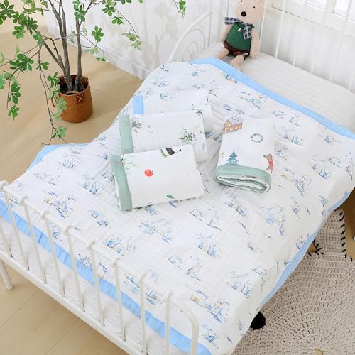 Image of Jay & Ava Baby Muslin Blankets 42' x 42', Soft Cotton Blanket for Toddler Boy, 4 Layers Bed Muslin Throw for Crib, Large Receiving Blanket - Blue Polar Bear