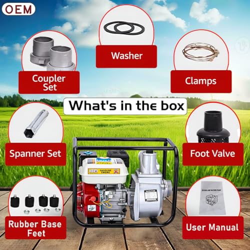Image of OEM Professional 7.5HP Portable Water Pump with 2-Inch Outlet | 4 Stroke Advanced Technology Gasoline Petrol Engine, 3600rpm | Low Fuel Consumption, Heavy Suction, Long Running Life, Compact Design