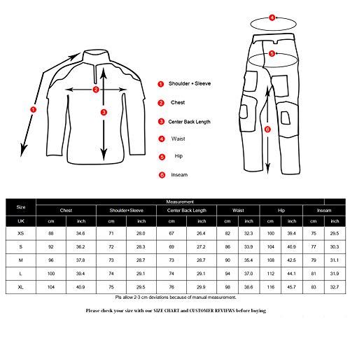 Men's Tactical Suit Combat Shirt and Pants Set Long Sleeve Rip-Stop Uniforms 1/4 Zip Airsoft Clothing War Game Army Multicam Military Paintball BDU Hunting Shooting Camo Gear – Bild 7