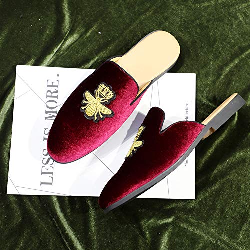 Image of FLQL Mens Shoes Luxury Velvet Gold Buckle Slip-on Penny Loafers Casual Smoking Slippers Indoor Outdoor Sandals Black Size 7-13