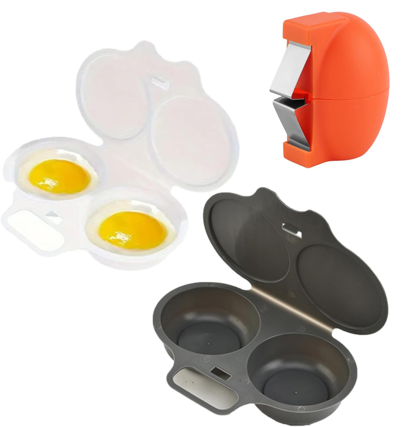 Microwave Egg Poacher With Lid & Handle, Dual Cavity Microwave Egg Poacher, Nonstick Poached Egg Maker, Quick Oil-Free Cooking for Kitchen Cooking Tool with Quick Egg Cracker Tool (White+Black)