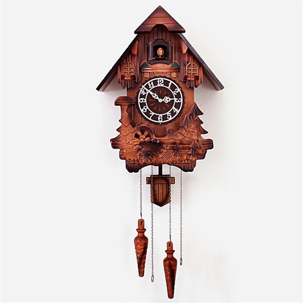 Reloj de pared, reloj de pájaro cuco con sonidos de canto de pájaros, reloj de péndulo de madera retro para decoración de sala de estar, función de modo nocturno, elegante decoración del hogar