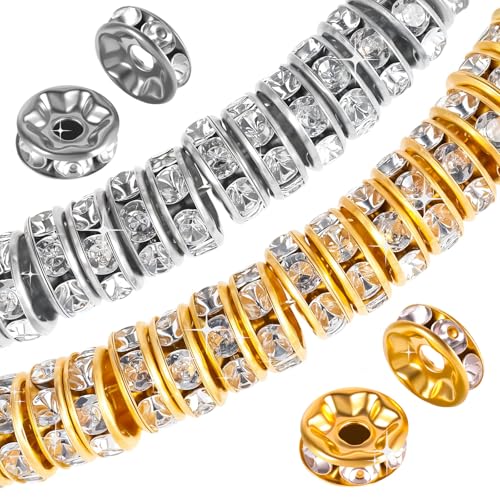 Ouligay Lot de 400 perles intercalaires en métal à enfiler pour bracelets 8 mm Perles rondes en métal Perles d'espacement pour bracelets, boucles...