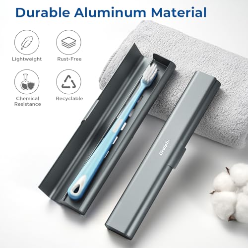 Oralphi Aluminum Toothbrush Travel Case, Portable Travel Toothbrush Holder, Durable Manual Toothbrush Box Container for Traveling, Bathroom, Camping, Business Trip-Gray Blue - Image 2