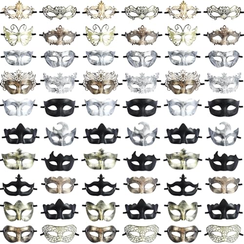 Chivao 120 Pcs Masquerade Masks for Women Men Couple Bulk Venetian Mask Vintage Antique Adult Face Halloween Costumes Party(Classic Style)