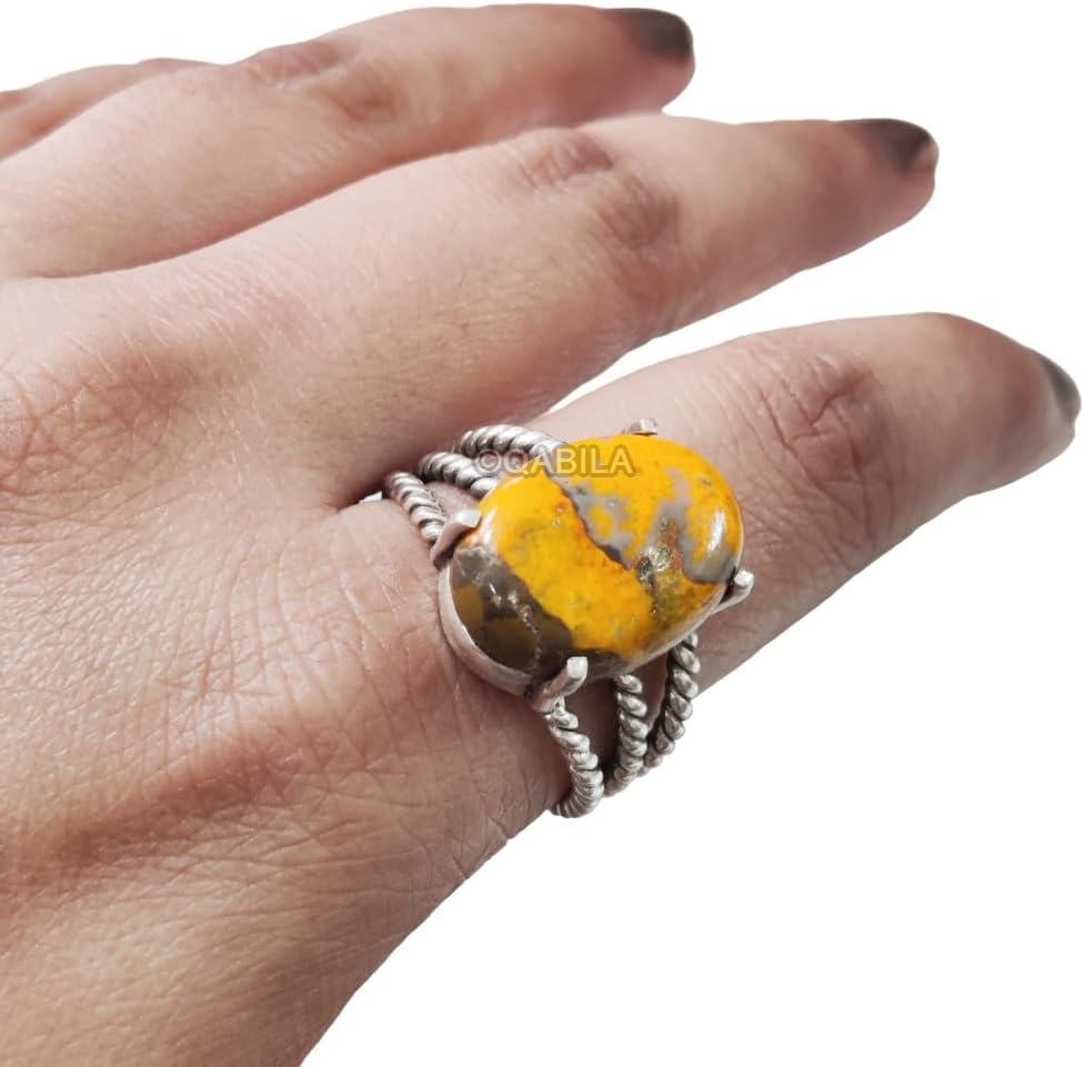 Natural Bumblebee Jasper Ring, Bumblebee Jasper Gemstone Ring, 3 Twisted Band, Genuine Birthstone, 925 Sterling Silver, Womens Ring, Christmas, Thanksgiving, Handmade, Statement Jewelry, Q-1414