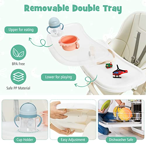 Baby Joy High Chair For Babies & Toddlers, Foldable Highchair With Adjustable Backrest, Footrest And Height, Removable Tray, Detachable Seat Cushion, 4 Lockable Wheels (Beige) #TOP2