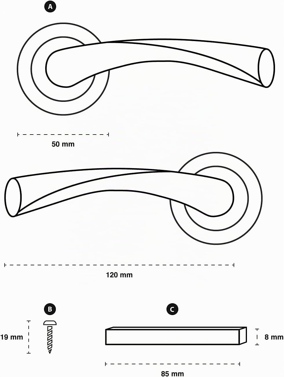 ARCO · Pack para 5 puertas. Lote de 5 juegos de manillas para puerta, acabado negro. Fabricado en aluminio