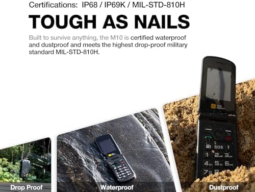 AGM M10 Rugged Basic Flip Phone, 4G Feature Cell Phone, Simple Mobile Phones, Pocket-sized, Waterproof & Drop-Proof, Speed Dial, SOS Button, 98dB Speaker, Large Fonts & Big Buttons, Dual SIM, FM Radio - 3