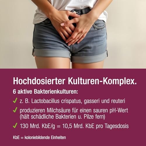 Vitactiv INTIMFLORA PROBIOTIK Milchsäurebakterien - 60 Probiotika Kapseln für Frauen - 6 Stämme, 130 Mrd. KbE/g, Akazienfasern Präbiotika - D-Mannose, Cranberry, Vitamin B3
