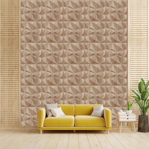 Image of Kayra Decor Wall Panels for Bedroom PVC Diamond Design, Beech Wood Color 19.7 inch X 19.7 inch (Pack of 12) - Covers 32.34 Sq. Ft.