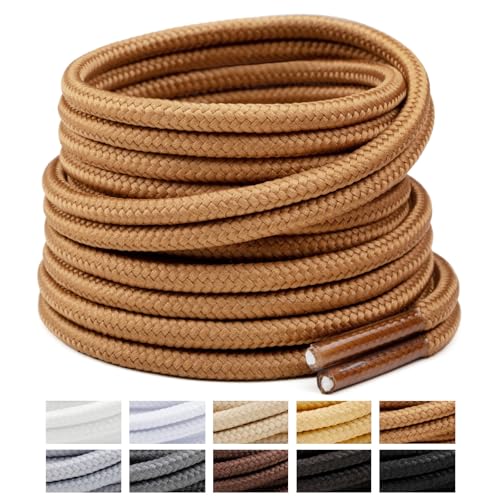 Image of Handshop 2 Pairs Round Boots Shoelaces, Heavy Duty Outdoor Shoe Laces | Replacement Shoestrings for Hiking, Running, Sporting Shoes and Work boots, Sturdy and Robust, 28 Colors, 30-63 inch Length
