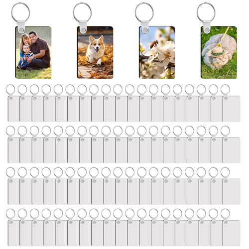 LaiHiulaan 240Pcs Sublimation Keychain Blanks Rectangle Bulk Products Double Sides 80 MDF Sublimation Keychains Blank with 160 Rings and Clips Heat Transfer for Craft
