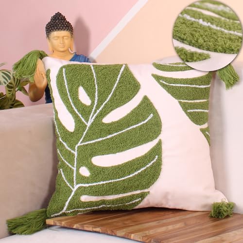 Image of STITCHNEST Decorative Tufted Cushion Cover | Ghoonghat Grace | 16x16 Inches | Polycotton | Pack of 1 | Stylish Pillow Cover for Couch, Chair & Bedroom