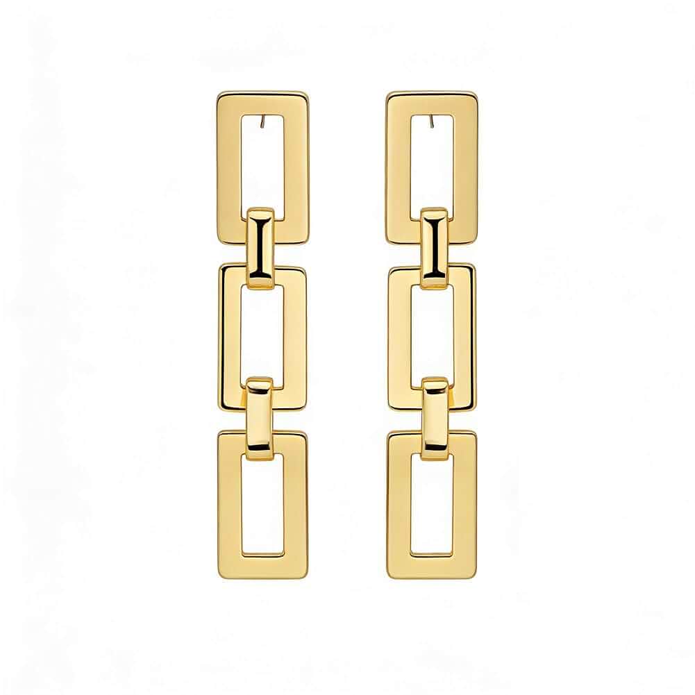 Long Gold Chain Link Drop Earrings for Women - Bold Geometric Rectangular Dangle Earrings, Statement Jewelry