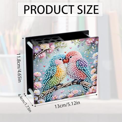 Image of DIY 5D Diamond Painting Pen Holder - Colorful Parrot Couple Pencil Organizer for Bird Lovers, 5D DIY Desk Organizer with Beads, Pencil Organizer for Craft Desk or Gift