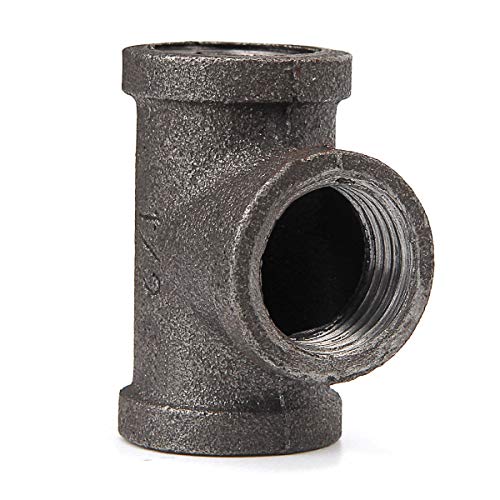 40 Packs 1/2\" Tee Pipe Fitting Black Cast Iron Tee Pipe Decor Plumbing Fittings Malleable Steel Industrial Pipe for DIY Furniture Decorative Shelving