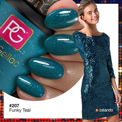 Pink Gellac Shellac Gel Nagellack 15 ml für UV LED Lampe | 207 Funky Teal Blau Türkis mit Glitzer| Gel Nail Polish for… – Bild 4