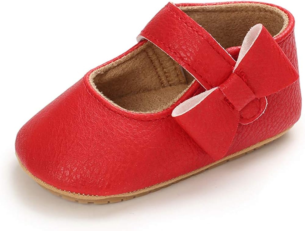  | ESTAMICO Toddler Infant Girls Cute Mary Jane Flats Soft Rubber Sole Baby Sneakers Princess Bowknot Crib Wedding Dress Shoes | Mary Jane
