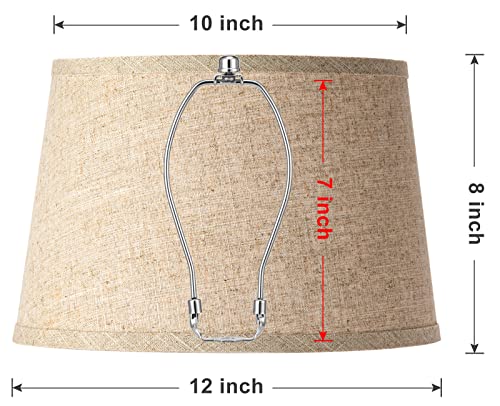 Burlap Lamp Shade - Medium, Drum Lamp Shades for Table Lamps and Floor Lamps, Rustic Brown Fabric Lampshades, Spider Lampshade with 7 inch Harp, Hand Crafted Jute Cloth Lamp Cover (10 x 12 x 8 inch) - Thumbnail 2